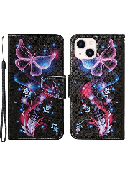 iPhone 15 Cüzdan Kılıfı Pu Deri Çapraz Doku Stand Telefon Kapağı Kayış (Yurt Dışından)