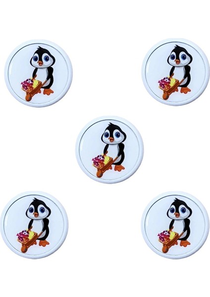 5 Adet Çocuk Odası Mobilya Kulp Tekli Düğme Çap 55 mm Penguen