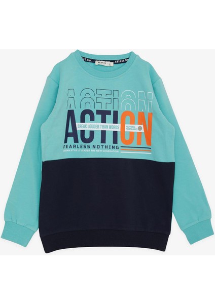 Girls & Boys Erkek Çocuk Sweatshirt Yazı Baskılı 8-12 Yaş, Su Yeşili