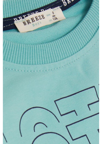 Girls & Boys Erkek Çocuk Sweatshirt Yazı Baskılı 8-12 Yaş, Su Yeşili modelleri