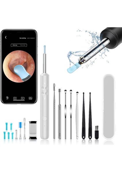 Kulak Kirini Temizleme Aracı Seti Kablosuz Otoskop 1080P Hd Su Geçirmez Kamera ile Görsel Kulak Kirini Temizleyici 8 Adet Kulak Temizleme Çubuğu Beyaz (Yurt Dışından)