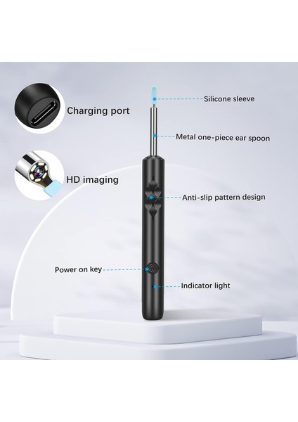 Kulak Kirini Temizleme Aracı Seti Kablosuz Otoskop 1080P Hd Su Geçirmez Kamera ile Görsel Kulak Kirini Temizleyici 8 Adet Kulak Temizleme Çubuğu Beyaz (Yurt Dışından)