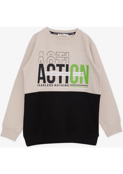 Girls & Boys Erkek Çocuk Sweatshirt Yazı Baskılı 8-12 Yaş, Bej