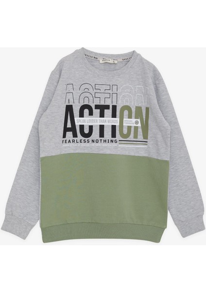 Girls & Boys Erkek Çocuk Sweatshirt Yazı Baskılı 8-12 Yaş, Açık Gri Melanj