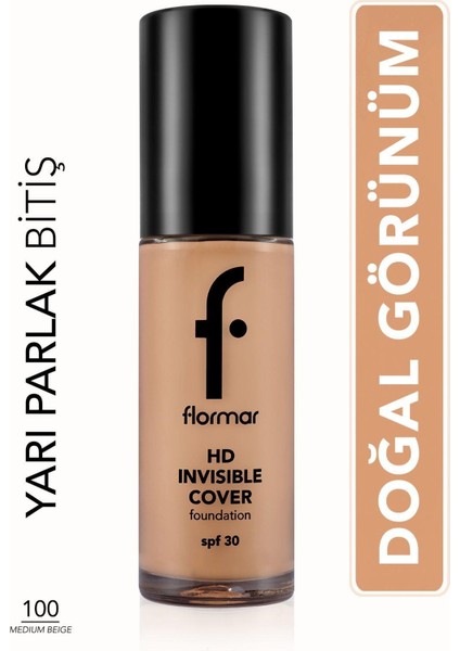 Invisible Cover Hd Hafif Yapılı & Yarı Parlak Bitişli SPF30 Fondöten