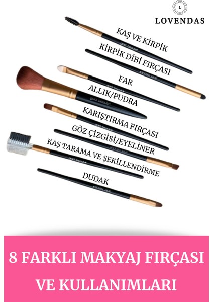 8 Parça Profesyonel Makyaj Fırça Seti - Ihtiyaç Olan Tüm Fırçalar