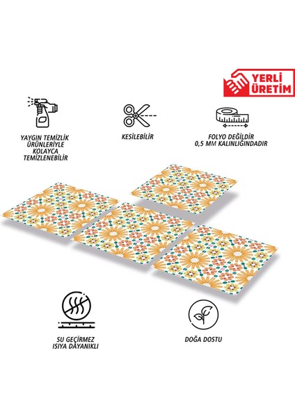 Kendinden Yapışkanlı Turuncu Çiçek Bahçesi Desenli Pvc Karo 30x30 cm 4 Adet 0,36 M2