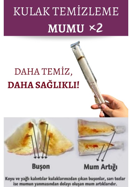 Kulak Temizleme Mumu Çubuğu Ear Candle Doğal Boyasız Beyaz 1 Paket ( 2 Çubuk )