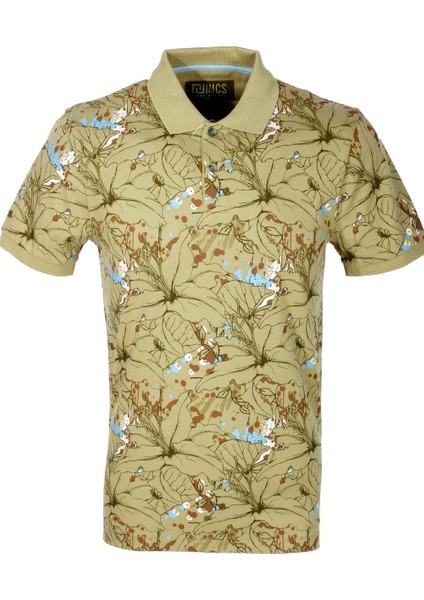 Erkek Olive Polo Yaka Slim Fit Baskılı Tshirt 1191