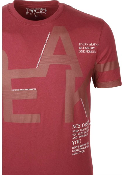 Bordo Bisiklet Yaka Baskılı Slim Fit Dar Kesim Tshirt 1227 fiyatları