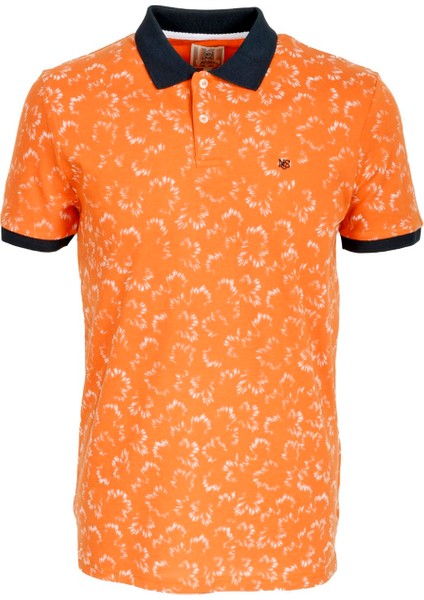 Erkek Turuncu Slim Fit Polo Yaka Baskılı %100 Pamuk Kol Ribanalı T-Shirt Jeans 1997