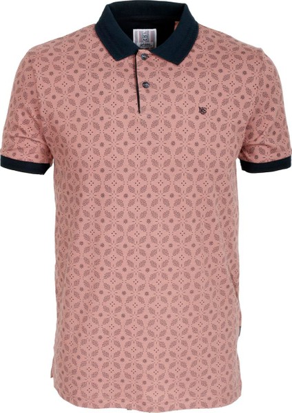 Erkek Gül Kurusu Slim Fit Polo Yaka %100 Pamuk Baskılı T-Shirt Ncs Jeasn 1111