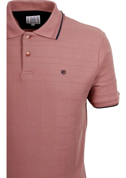 Erkek Gül Kurusu Slim Fit Polo Yaka %100 Pamuk Dokulu Desenli Kumaş T-Shirt Jeans 1134 fiyatları