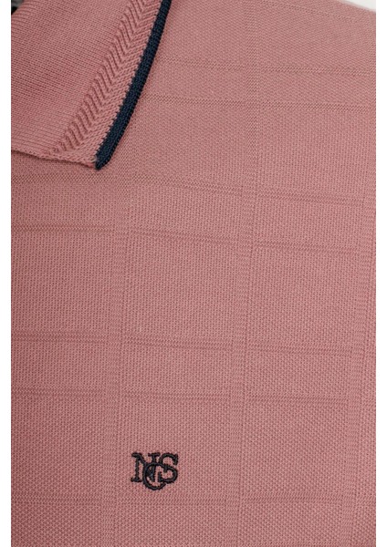 Erkek Gül Kurusu Slim Fit Polo Yaka %100 Pamuk Dokulu Desenli Kumaş T-Shirt Jeans 1134 fırsatları