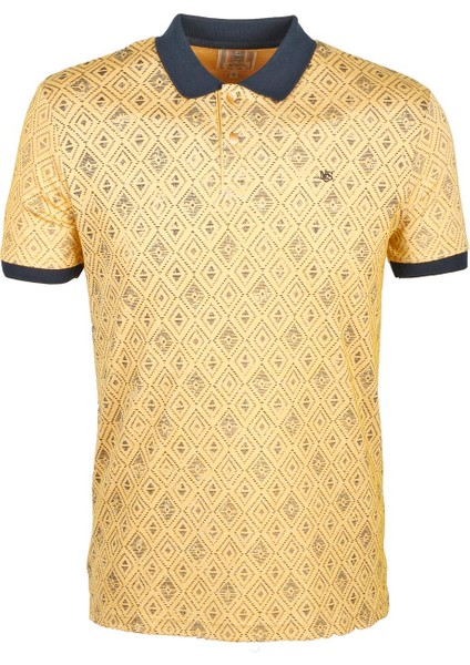 Erkek Sarı Baskılı Slim Fit Dar Kesim Polo Yaka %100 Pamuk T-Shirt Ncs Jeans 1989