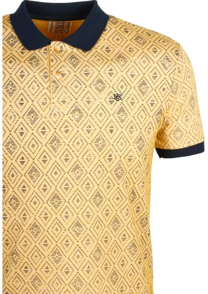 Erkek Sarı Baskılı Slim Fit Dar Kesim Polo Yaka %100 Pamuk T-Shirt Ncs Jeans 1989 modelleri