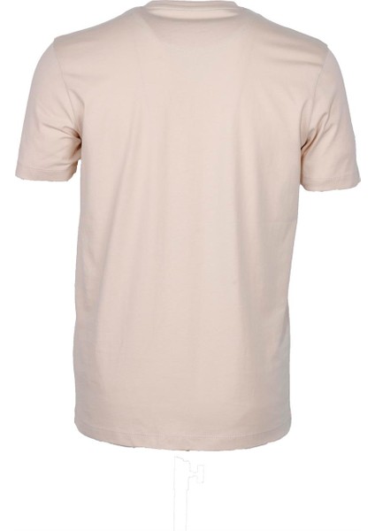 Bej Bisiklet Yaka Slim Fit Dar Kesim Baskılı T-Shirt 1216 modelleri