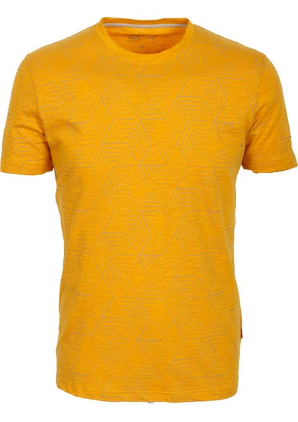 Erkek Hardal Slim Fit Baskılı Bisiklet Yaka %100 Pamuk T-Shirt Ncs Jeans 1944