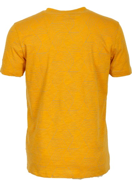 Erkek Hardal Slim Fit Baskılı Bisiklet Yaka %100 Pamuk T-Shirt Ncs Jeans 1944 modelleri