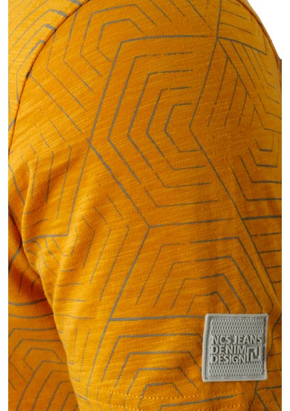 Erkek Hardal Slim Fit Baskılı Bisiklet Yaka %100 Pamuk T-Shirt Ncs Jeans 1944 fırsatları
