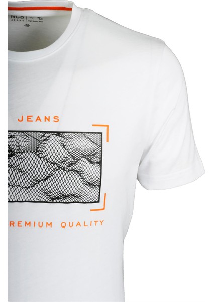 Erkek Beyaz Slim Fit Bisiklet Yaka Baskılı %100 Pamuk T-Shirt Jeans 1104 fiyatları