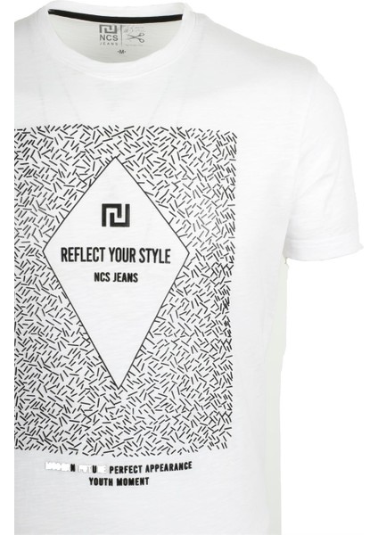 Erkek Beyaz Bisiklet Yaka Baskılı %100 Pamuk Slim Fit T-Shirt 1924 fiyatları