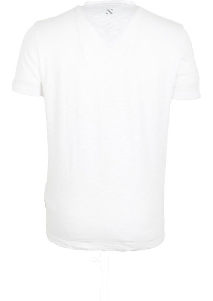 Erkek Beyaz Bisiklet Yaka Baskılı %100 Pamuk Slim Fit T-Shirt 1924 modelleri
