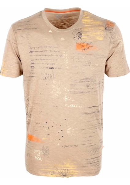 Erkek Vizon Bisiklet Yaka Baskılı Slim Fit %100 Pamuk T-Shirt Jeans 1953