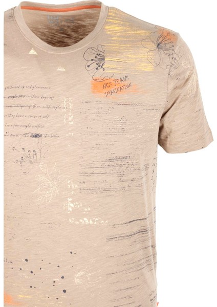Erkek Vizon Bisiklet Yaka Baskılı Slim Fit %100 Pamuk T-Shirt Jeans 1953 fiyatları