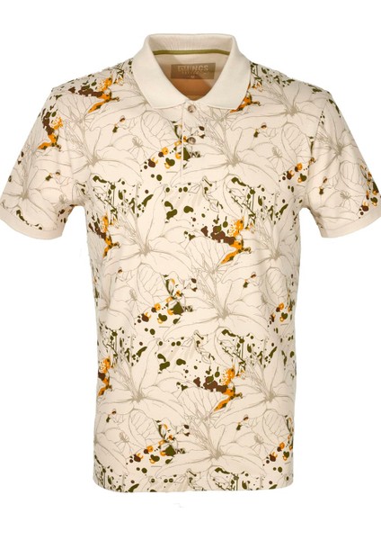 Erkek Bej Polo Yaka Slim Fit Baskılı Tshirt 1191