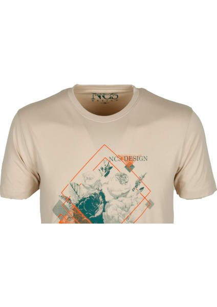 Bej Bisiklet Yaka Baskılı Slim Fit T-Shirt Ncs 1194 fırsatları