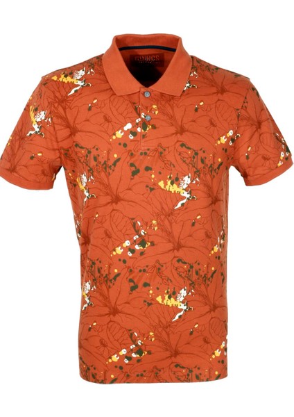 Erkek Kiremit Polo Yaka Slim Fit Baskılı Tshirt 1191