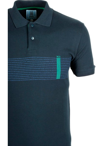 Erkek Lacivert Polo Yaka Slim Fit Dar Kesim Baskılı %100 Pamuk T-Shirt Jeans 1124 fiyatları