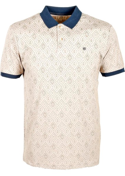 Erkek Taş Baskılı Slim Fit Dar Kesim Polo Yaka %100 Pamuk T-Shirt Ncs Jeans 1989