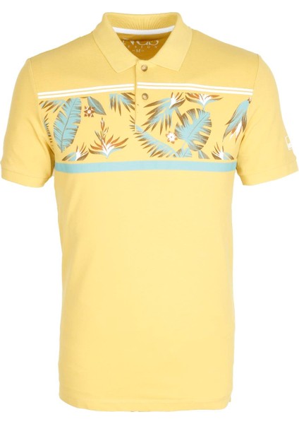 Erkek Sarı Slim Fit Polo Yaka Baskılı Tshirt 1179