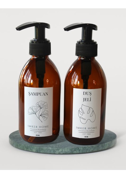 Amber Cam Pompalı Şampuanlık Duş Jeli Şişesi 250ML 2li Set