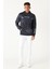 Erkek Lacivert Standart Fit 3 Iplik Kapüşonlu Batik Görünümlü Ayarlanabilir Ipli Baskılı Sweatshirt 3