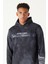 Erkek Lacivert Standart Fit 3 Iplik Kapüşonlu Batik Görünümlü Ayarlanabilir Ipli Baskılı Sweatshirt 5