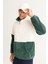 Erkek Tas-koyu Yesıl Standart Fit Dik Bato Yaka Kanguru Cepli Çift Renkli Sherpa Polar Sweatshirt 5