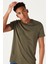 Erkek Haki Slim Fit Dar Kesim Bisiklet Yaka %100 Pamuk Baskılı Tişört 3