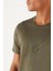 Erkek Haki Slim Fit Dar Kesim Bisiklet Yaka %100 Pamuk Baskılı Tişört 5