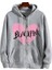Blackpink Heart Baskılı Oversize Fermuarlı Gri Kapüşonlu Hırka 2