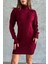 Nosia Fashion Triko Örme Desenli Bordo Mini Elbise 4