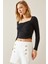 Siyah Gögüs Drapeli Kare Yaka Bluz 4KXK2-47697-02 2