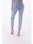 Damla Taşlı ve Paçaları Dikişsiz Bitişli Yüksek Belli Kadın Kot Pantolon Kar Açık Mavi Denim Jean 2