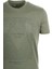 Erkek Haki Bisiklet Yaka Baskılı %100 Pamuk Slim Fit T-Shirt 1924 2