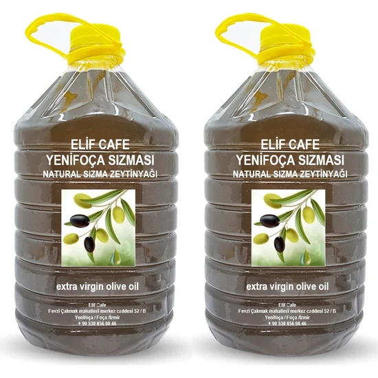 Elif Cafe Yenifoça 10 lt Natural Sızma Zeytinyağı 5 lt Pet Şişe zeytinyağı 5 litre 2 Adet