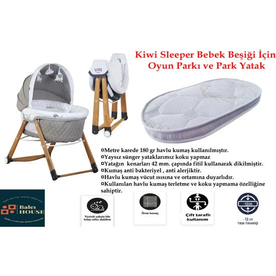 Kiwi Sleeper Uyumlu 50X90X12 cm Anne Yanı Oval Beşik Yatağı