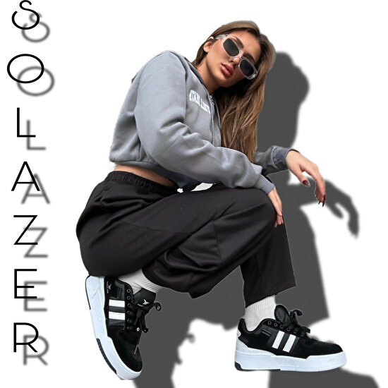 Solazer Kadın Siyah Çizgili Ortopedik Tabanlı Günlük Spor Ayakkabı