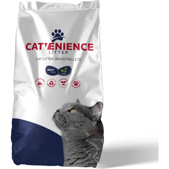 Catvenience Organik Çam Peleti Kedi Kumu 30L 15KG 6mm - Koku Önleyici Kolay Ufalanan, Emici Cat Litter